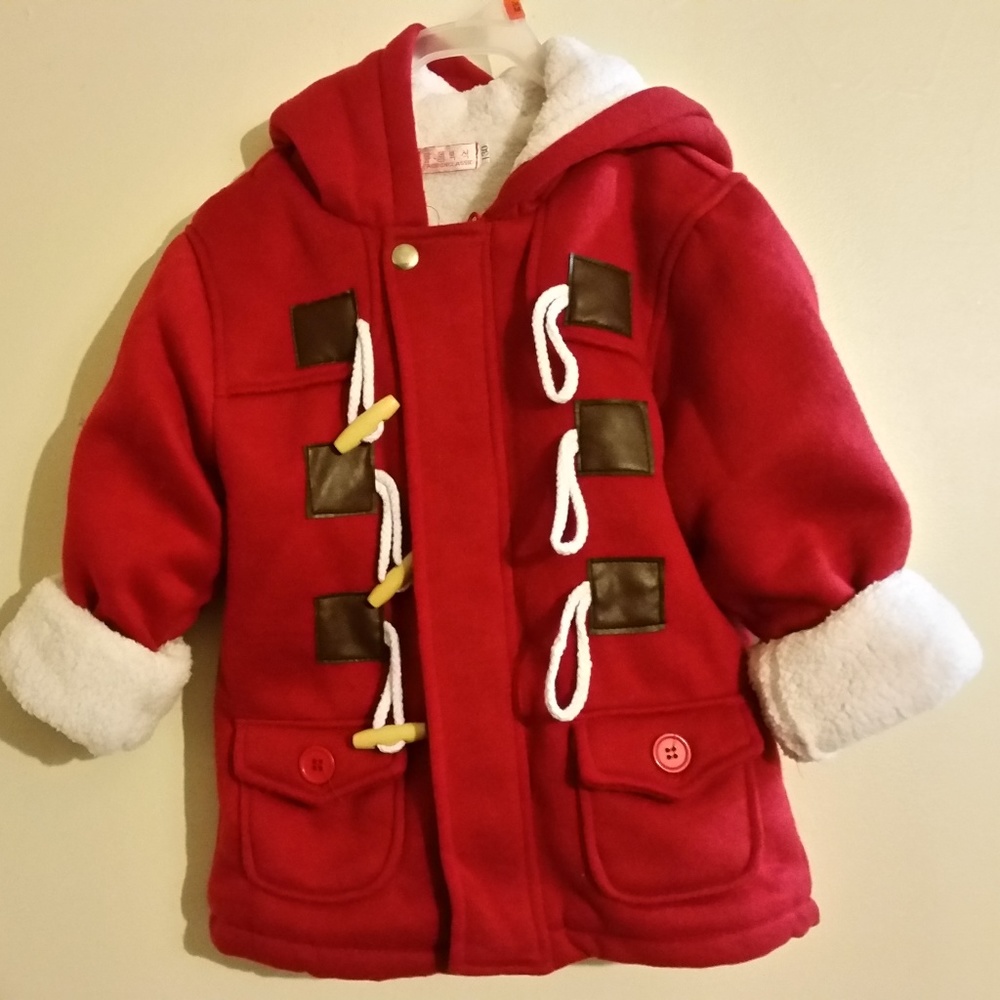 Toddler Hooded Fleece Red Winter Coat 3T